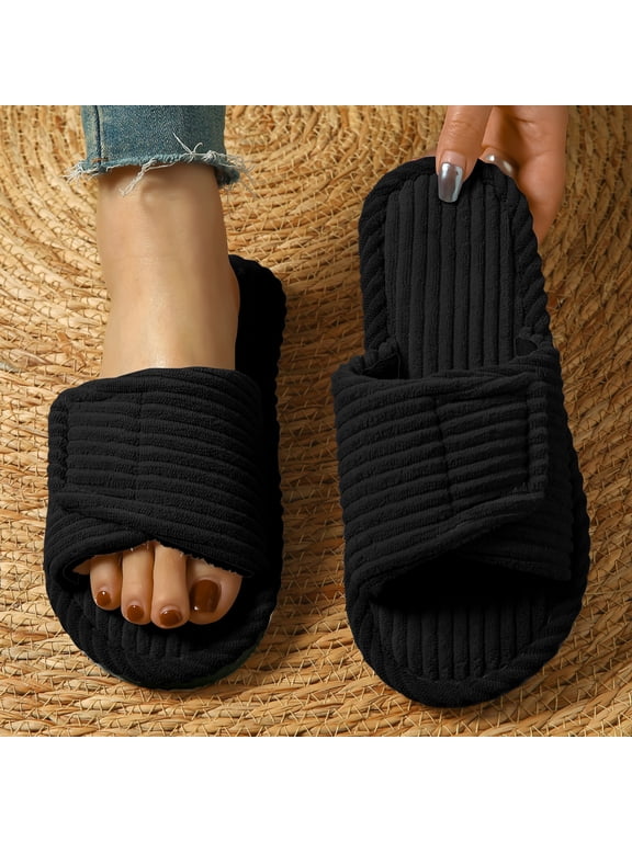 Women's Orthopedic Slippers Memory Foam House Slippers,Arch Support,Open Toe,Adjustable Hook and Loop,for Plantar Fasciitis Indoor Outdoor,Bedroom Shoes