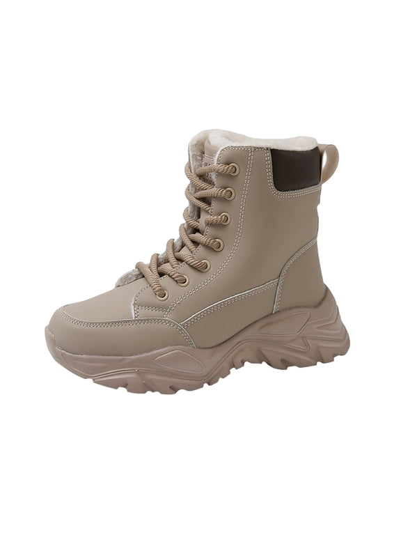 Women's Winter Combat Boots, Fleece Lined Lace Up Platform Sneaker Boots, Warm Non Slip Ankle Boots for Cold Weather