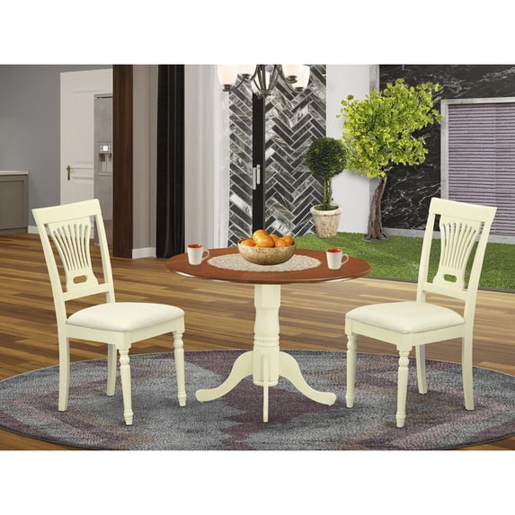 DLPL3-BMK-C 3 PC Kitchen Table set-Dining Table and 2 Wooden Kitchen Chairs in Buttermilk and Cherry