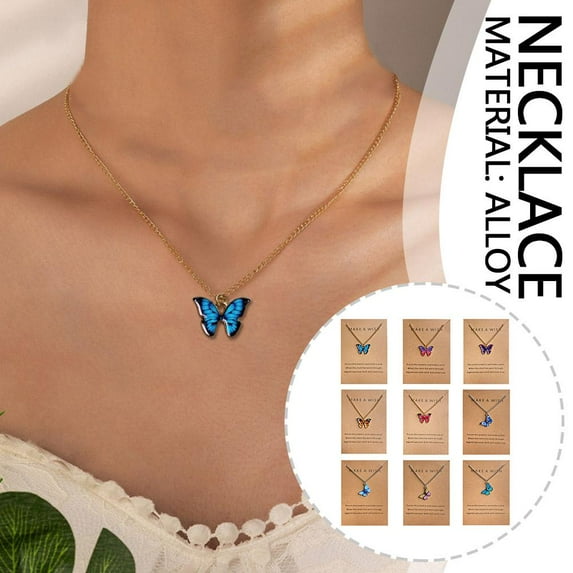 DLQT 05 Bohemian Multi-Color Butterfly Pendant Necklace Pendant Set Clavicle Chain Necklace
