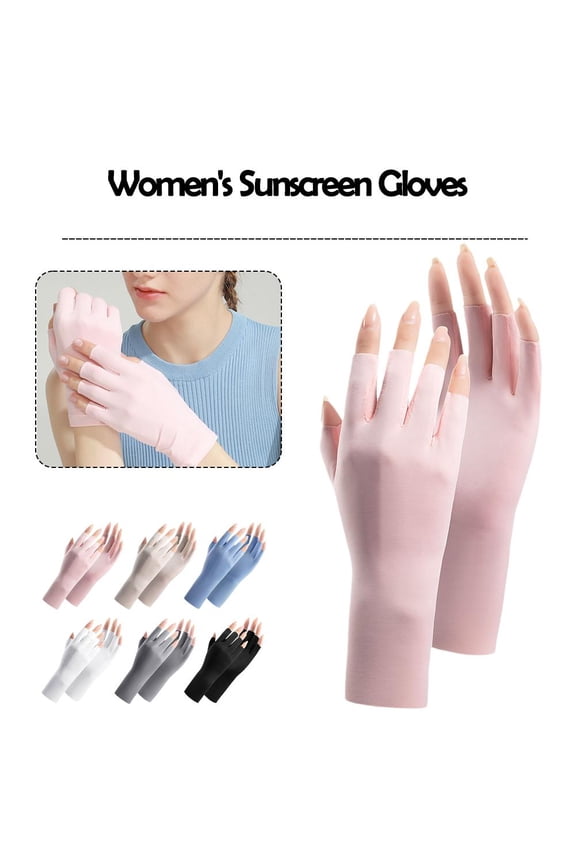DLQT 149 Black One Size Sun Protection Gloves Women'S Uv Ice Silk Thin Half Finger Gloves