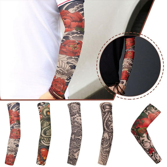 DLQT 1pc Multi-Color-13 One-Size Flower Arm Tattoo Sleeve Cycling Sports Tattoo Sunscreen Anti-Ultraviolet Tattoo Sleeve