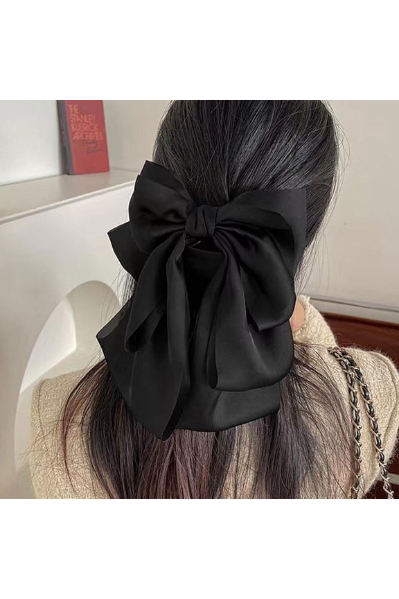 DLQT Black Large Bow Hairpin Half-Tied Hair Women'S Versatile Cloth Clip Satin Hair Accessories Back Of The Head Clip