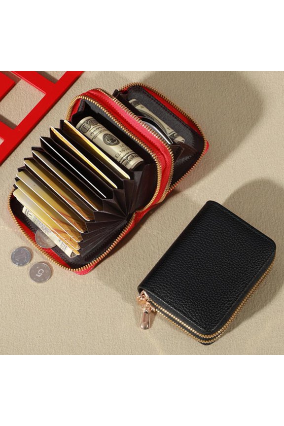 Black Wallet Ladies Short Korean Wallet Student Lychee Pattern Wallet Clutch Wallet Card Holder Coin Purse