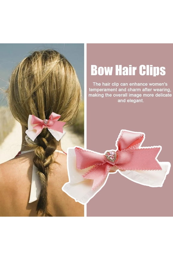 DLQT Bowknot Rhinestone Heart Hairpin Single Cream Color Bowknot Hairpin Satin Hairpin Bangs Clip Heart Rhinestone Hairpin Side Clip Sweet Hair Accessories