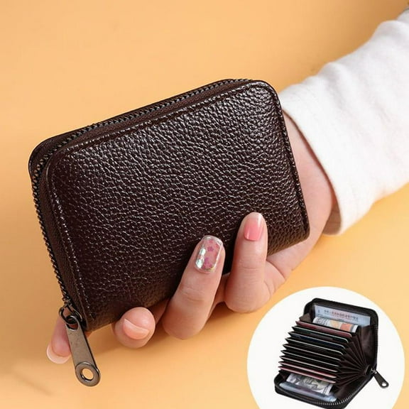 DLQT Brown Card Holder Id Card Holder With Multiple Card Slots For Men Short Large Capacity Accordion Bag Card Holder