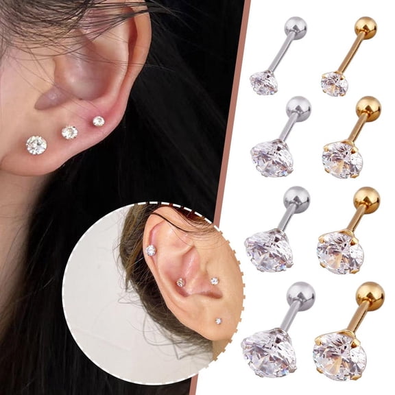 DLQT Gold 0.8*4mm Thread Korean Version Women'S Fashion Titanium Steel Simple Fashion Personality Small Earrings Earrings Ear Bone Nails