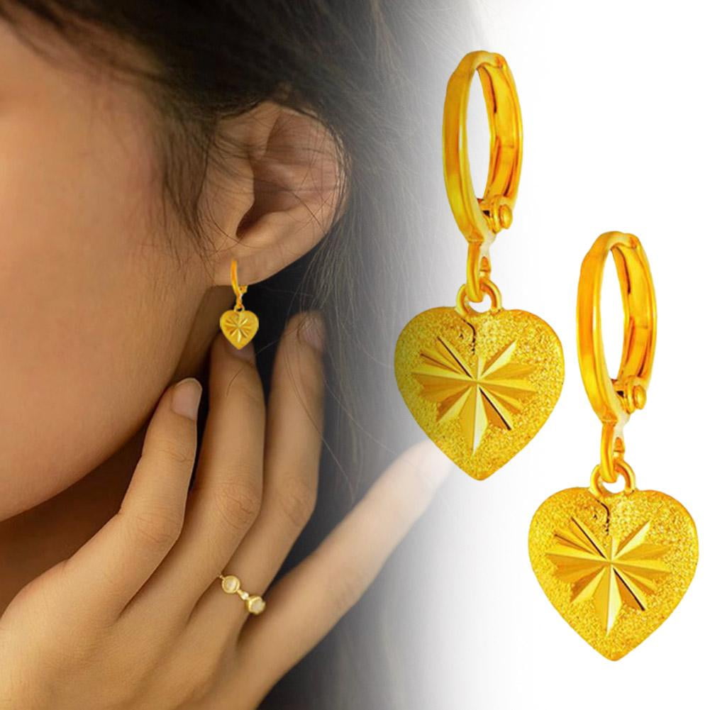RUICHENYANGRUN DLQT Gold Heart Earrings Sand Gold Electroplated Heart Earrings For Women Fashion Simple Heart Earrings