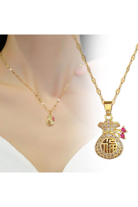 DLQT Gold Hollow Lucky Bag Exquisite Lucky Bag Necklace Temperament High-End Light Luxury Super Fairy Necklace