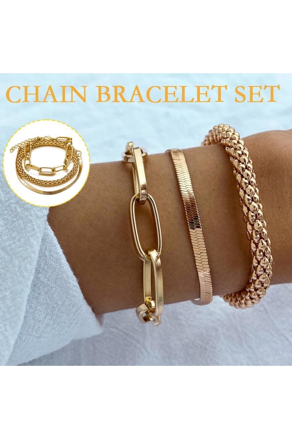 DLQT Gold Snake Bone Chain Multi-Layer Bracelet Creative Retro 3-Piece Metal Chain Bracelet