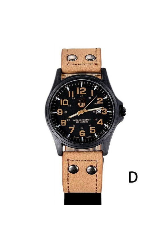 DLQT Khaki Hot Selling New Korean Fashion Trend Soki Quartz Personality With Calendar Frosted Leather Simple Men'S Casual Watch