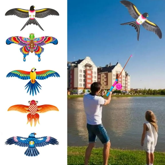 DLQT Medium Dynamic Swallow + Fishing Rod Fishing Rod Dynamic Kite Kite Children'S Outdoor Handheld Small Kite Fishing Rod Kite