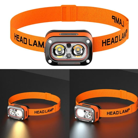 DLQT Orange New Strong Light Dual Light Source Led Headlight Wave Induction Multi-Function Usb Charging Head Mounted Work Light