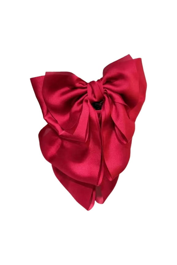 Red Large Bow Hairpin Half-Tied Hair Women'S Versatile Cloth Clip Satin Hair Accessories Back Of The Head Clip