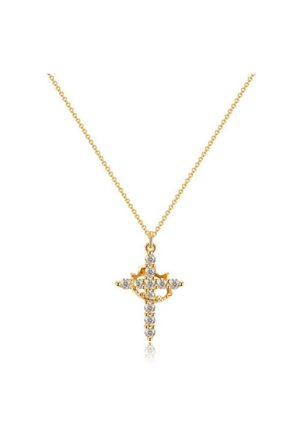 Rotating Crown Gold Crown Necklace Rotating Circle Cross Zircon Crown Cross Necklace