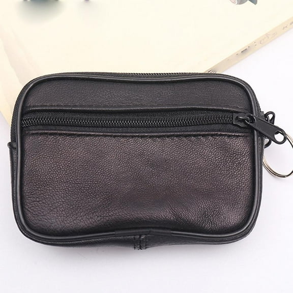 DLQT Small Square Bag Black Coin Purse Wallet Key Bag Leather Card Bag Bus Card Clutch Bag Small Square Bag
