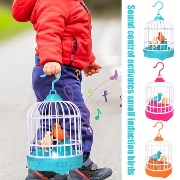 DLQT Voice-Controlled Induction Double Bird Cage Blue Children'S Bird Cage Toy Electric Talking Bird Can Move, Sing And Glow Educational Stall Supply