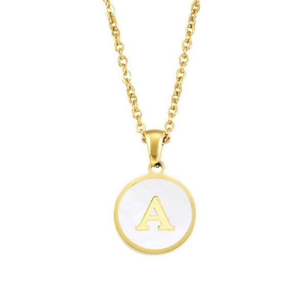 DLQT White Oil Drop Alloy Necklace A White English Letter Necklace Pendant Round Pendant 26 Letter Necklace