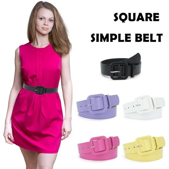 DLQT Yellow Square Buckle Belt For Women With Candy Color Decoration, Fashionable And Versatile Jeans Casual Pants Wide Belt