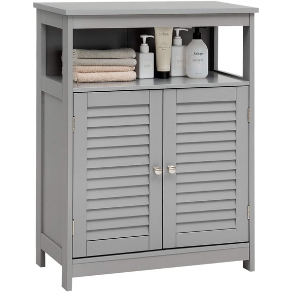 DLQZ Bathroom Floor Cabinet, Wooden Freestanding Storage Cabinet with Double Shutter Door & Adjustable Shelf, Storage Cabinet for Bathroom Living Room (Grey)