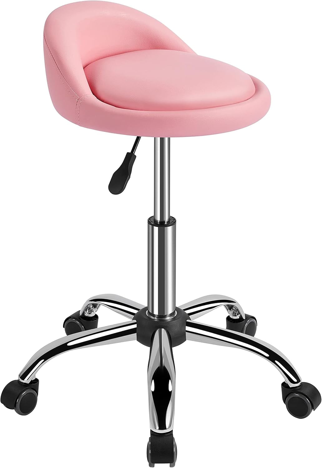 DLQZ Height Adjustable Rolling Swivel Salon Stool Chair with Backrest Wheels for Tattoo Massage Facial Spa Manicure Dentist Clinic,Pink