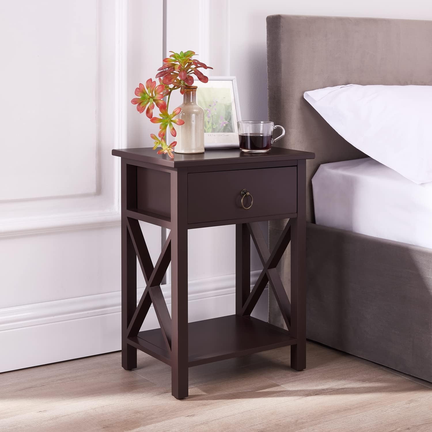 DLQZ Small Night Stand, Bedside Table with Drawers and Shelf, Sleek ...