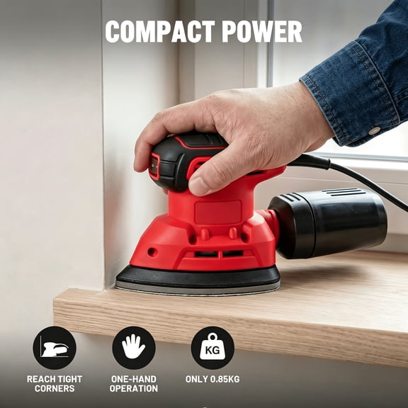 DLS03A Electric Hand Sander & Grinder, 130W Detail Sander Tool, up to 13200RPM, with 12PCS Sandpaper, with Efficient Dust Collection System, Hand Sander for Wood and Steel Surfaces (for home DIY)