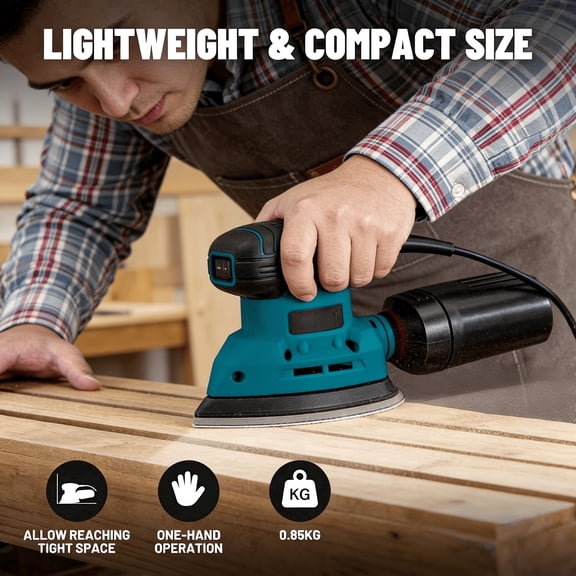 DLS03A Hand Sander, 130W Detail Sander Tool, up to 13200RPM, with 10PCS Sandpaper, with Efficient Dust Collection System, Hand Sander for Wood and Steel Surfaces