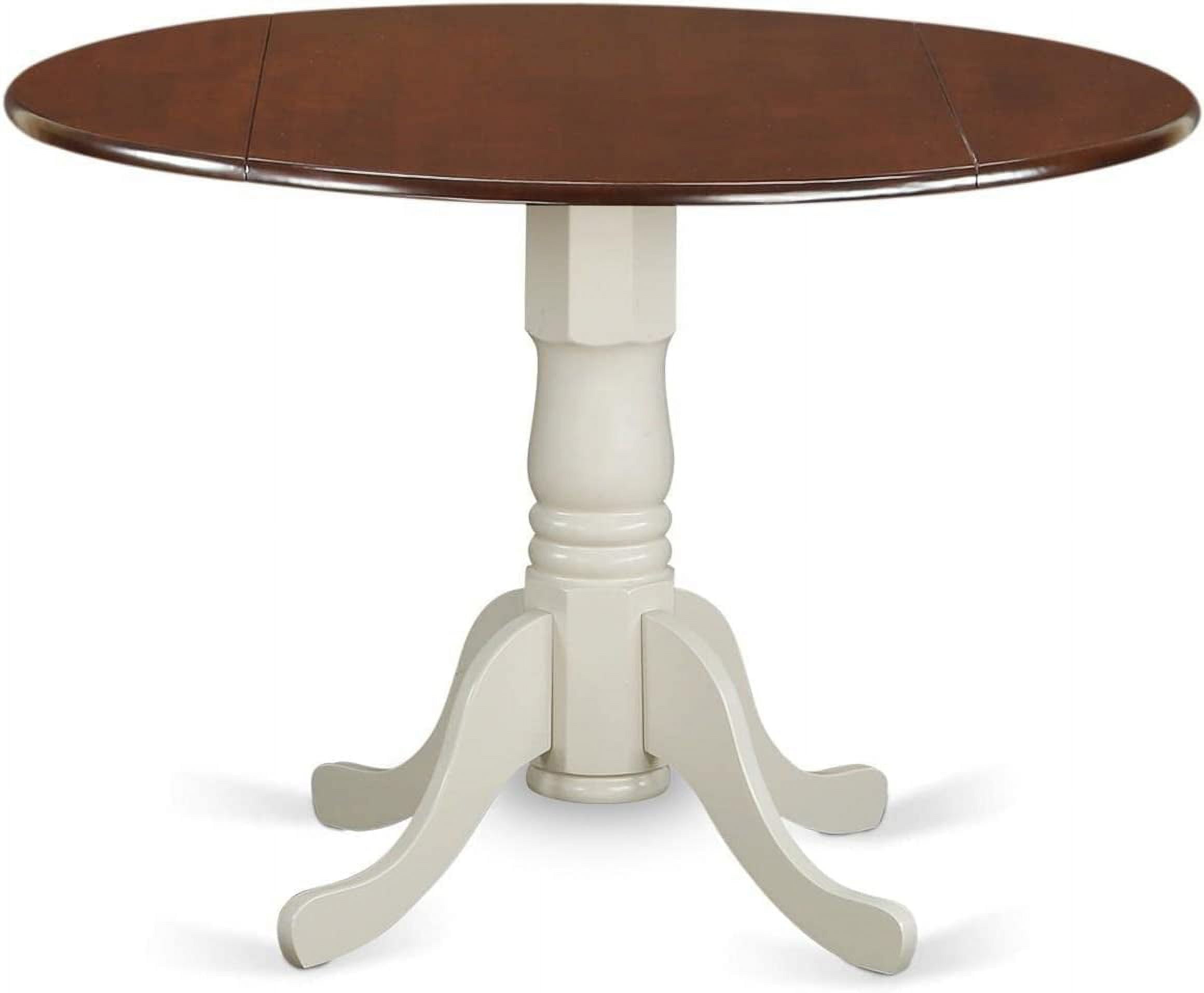 Mahogany and Linen White Round Extendable Dining Table