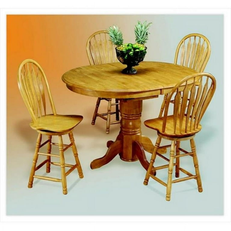 DLU TBX4866 4130 22BCH5PC 5 Piece Pedestal Butterfly Leaf Pub Table Set with Swivel Barstools Honey Light Oak