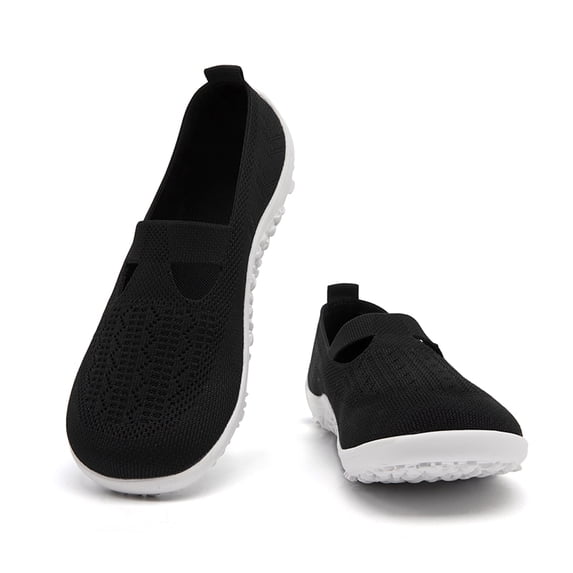 DLWKIPV Breathable Knit Slip-On Shoes for Women - Lightweight Comfort Flats for Daily WalkinAg & Work(BL+WH,10)