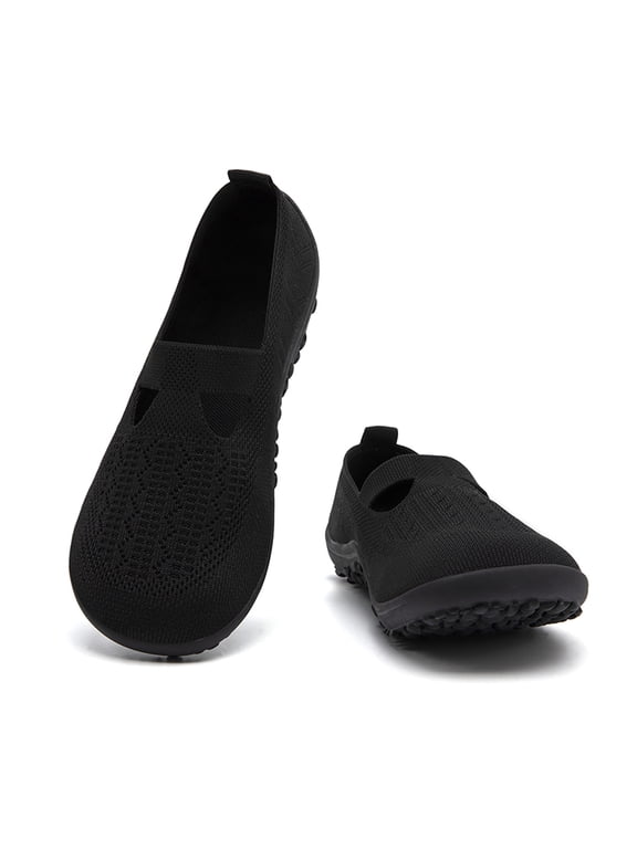 Breathable Knit Slip-On Shoes for Women - Lightweight Comfort Flats for Daily Walking & Work(BLACK,6)