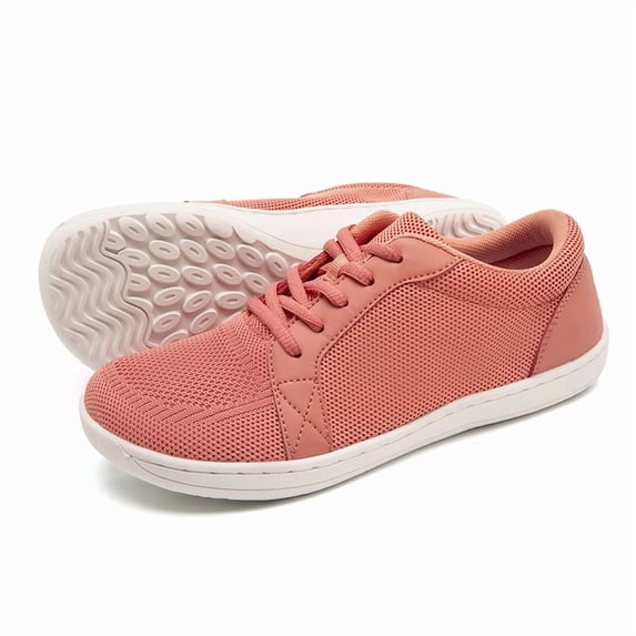 DLWKIPV Minimalist Barefoot-Style Sneakers - Breathable Knit Wide Toe Box Shoes for Daily Walking & Casual Wear (PINK,8)