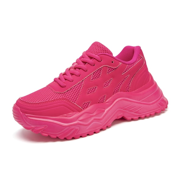 DLWKIPV Women's Hot Pink Mesh Chunky Sneakers - Breathable Cushion Casual Shoes(Pink,6)