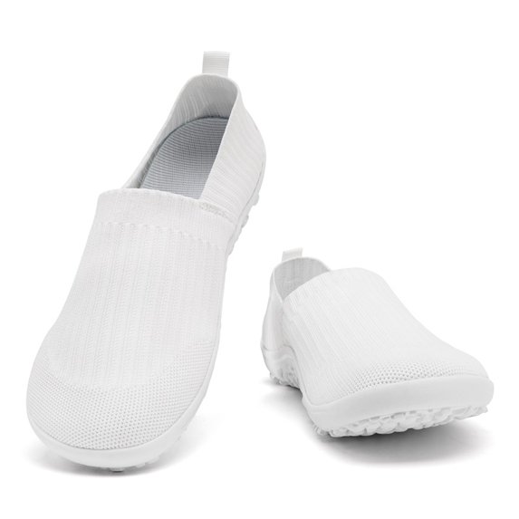 DLWKIPV Women's White Flyknit Slip-On Shoes - Breathable Lightweight Casual Loafers for Daily Wear(white,8)
