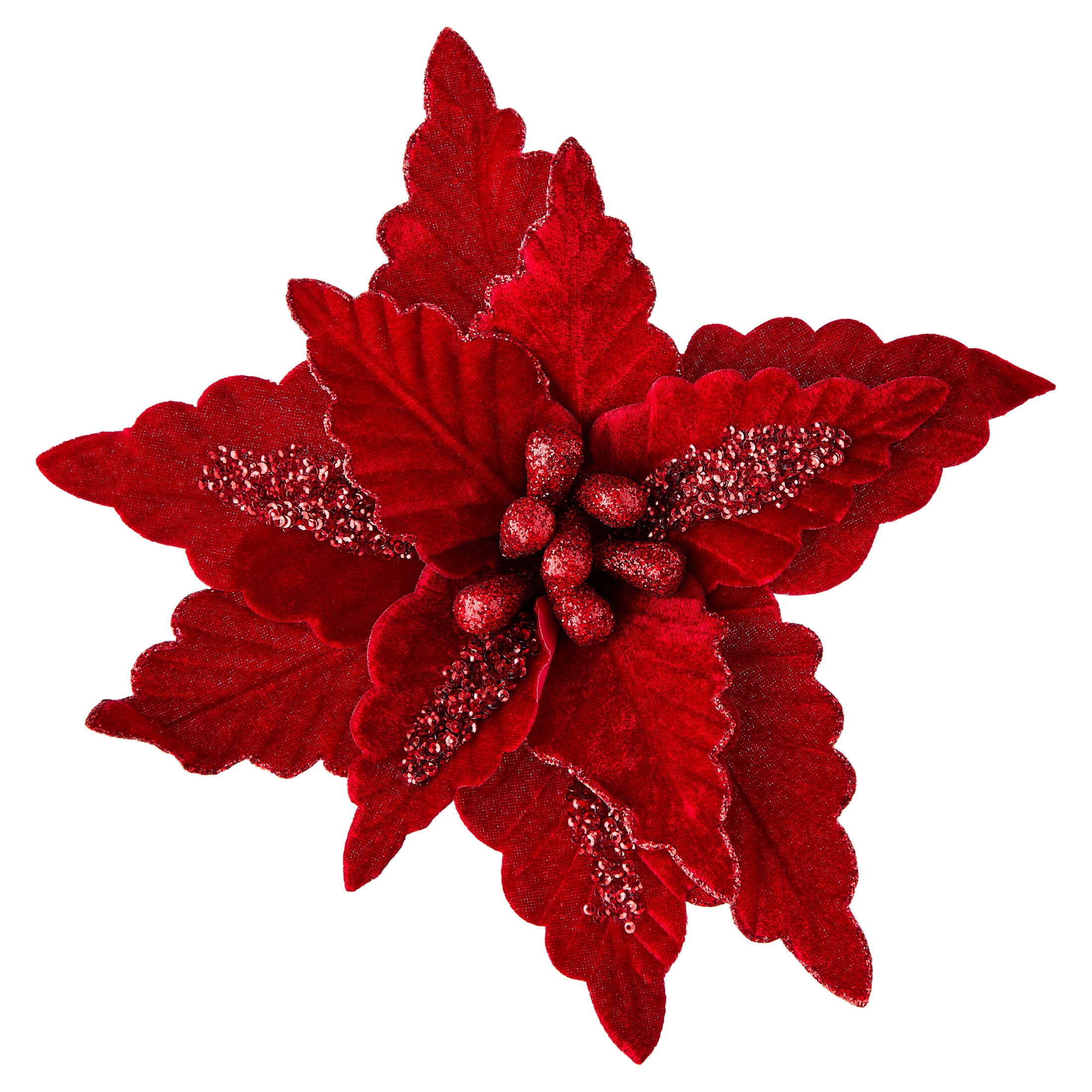 Red Glitter Poinsettia Christmas Clip Ornament, 5.5", by Holiday Time