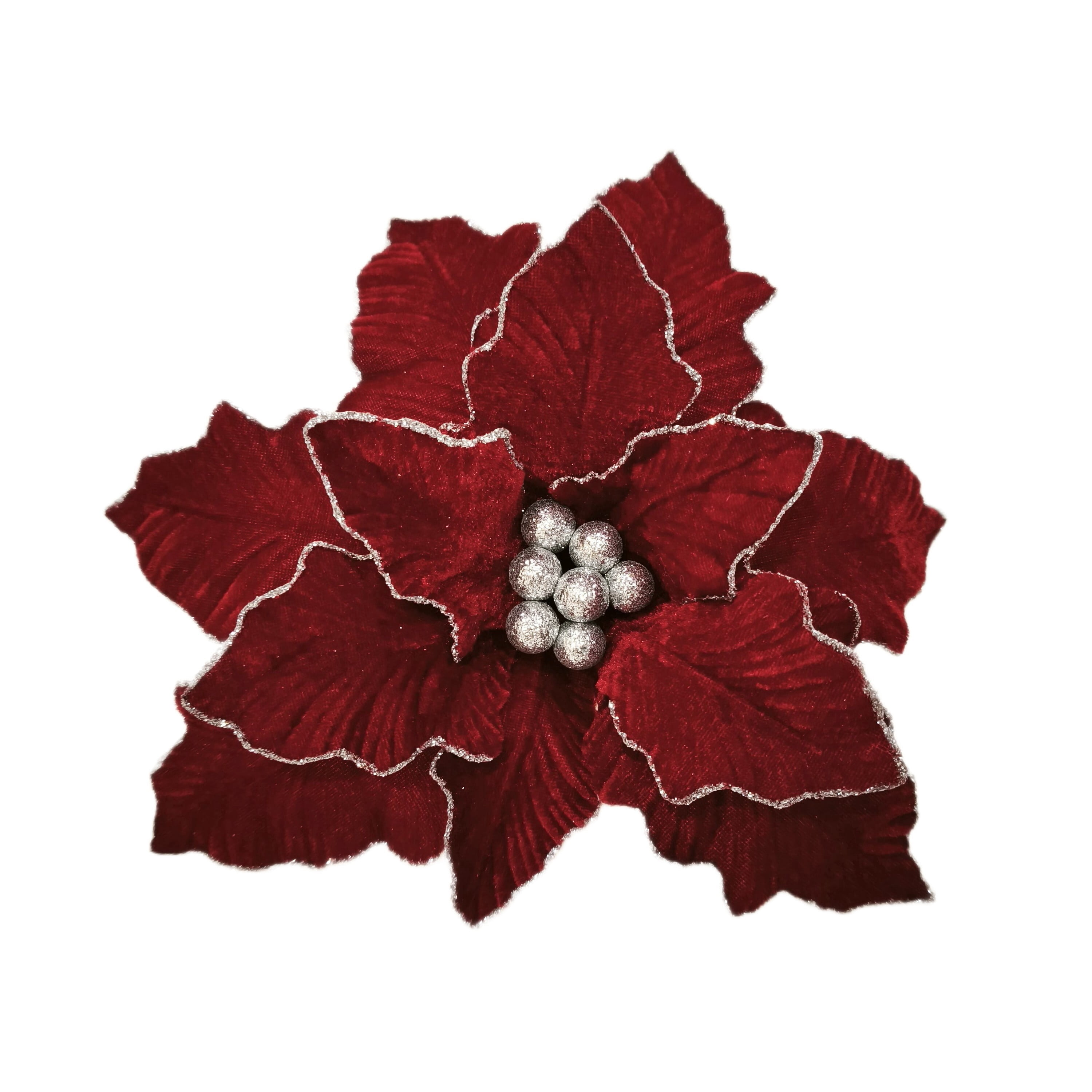 Deluxe Red and Silver Poinsettia Christmas Clip Ornament, 12", by Holiday Time