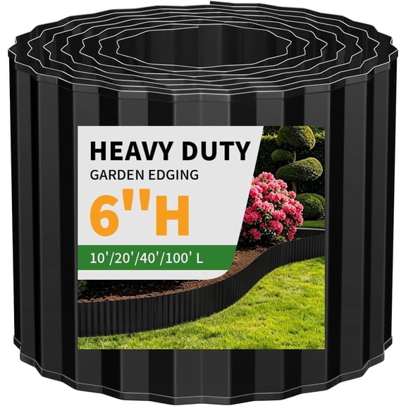 DLYYPLUS Corrugated Metal Garden Edging, 6" x 10Ft Sturdy Lawn Edging Border, Flexible Landscape Paver Edging Border for Lawn, Walkways, Flower Bed, Garden Fence (Black, 10ft)