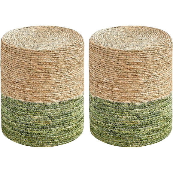 DLYone 2Pcs Natural Seagrass Pouf Ottoman, Hand Woven Round Jute Foot Stool, Boho Accent Seat for Living Room, 14"x16"