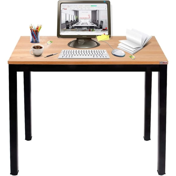 DLYone 31.5" Small Computer Desk for Home Office, Gaming, Students - Compact Writing Laptop Table, Teak & Black, BIFMA Certified