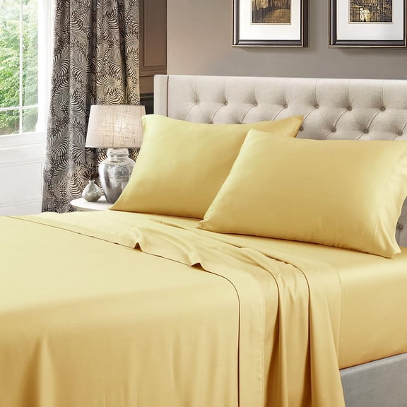 DLYone Full Bed Sheet Set, 600-TC 100% Cotton Sateen, Deep Pocket, Solid Gold 4pc