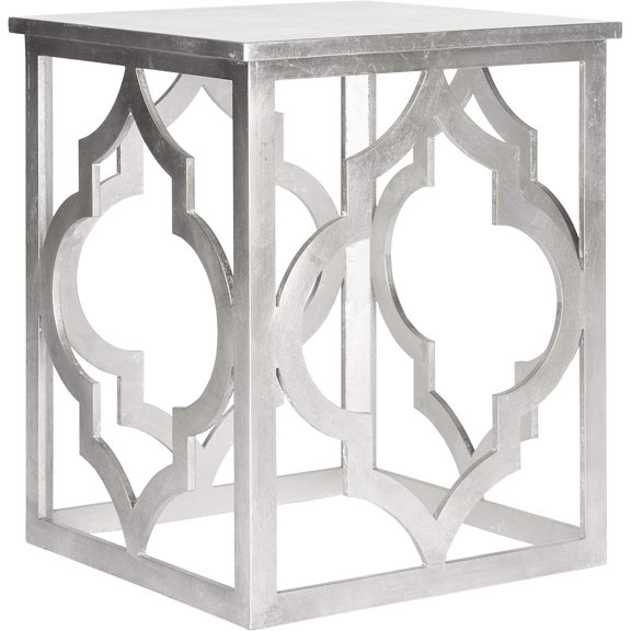 DLYone Milo Silver Leaf Trellis End Table, Quatrefoil Open Frame Accent, Fully Assembled, 18.8"W x 23"H