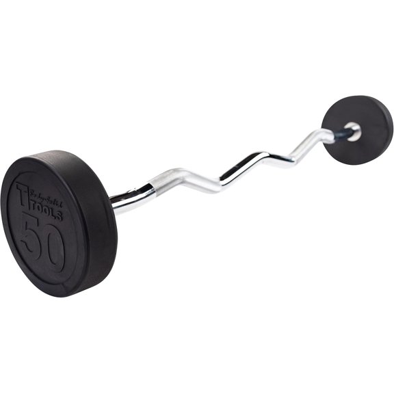 DLYone Rubber Coated Fixed Curl Barbell - Weightlifting, Bodybuilding, Strength Training, Squat Rack & Bench Press