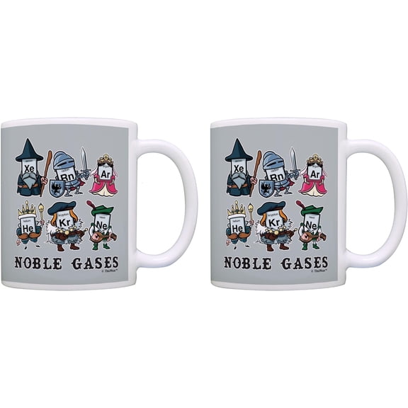 DLYone Science Nerd Gifts: Noble Gases Medieval Periodic Table Elements 2-Pack 11oz Ceramic Coffee Mug Set