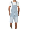 thumbnail image 1 of DLfVUB Denim Bib Overalls for Men Adjustable Straps Straight Pants Loose Fit Casual Jean Jumpsuit Chest Pocket Washed Suspender Shorts Light Blue L, 1 of 5