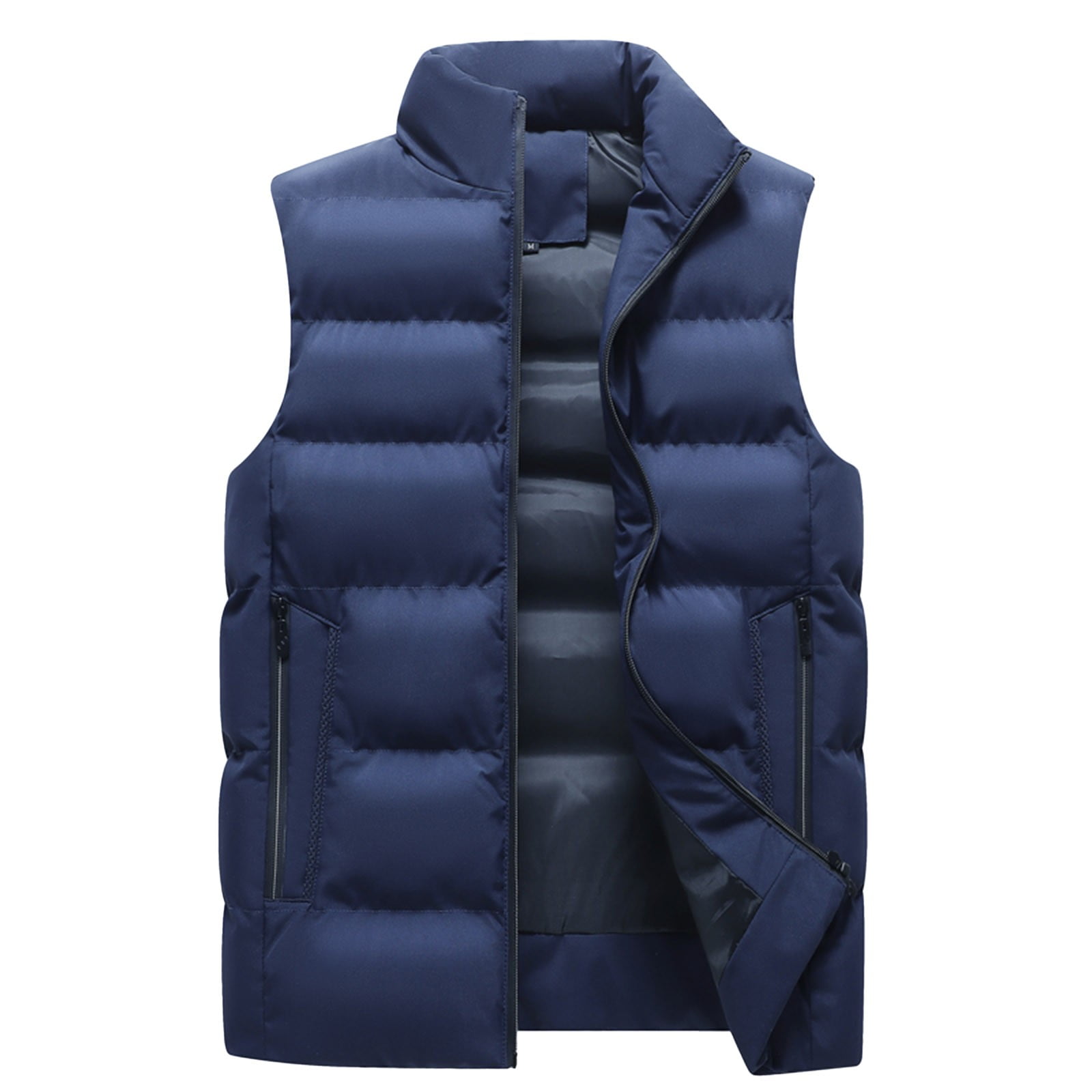 DLfVUB Down Vest for Men Winter Thermal Padded Puffer Jacket Waistcoat Full Zipper Pockets Casual Stand Up Collar Vests Big and Tall Outerwear Blue XXXXXXXL Walmart