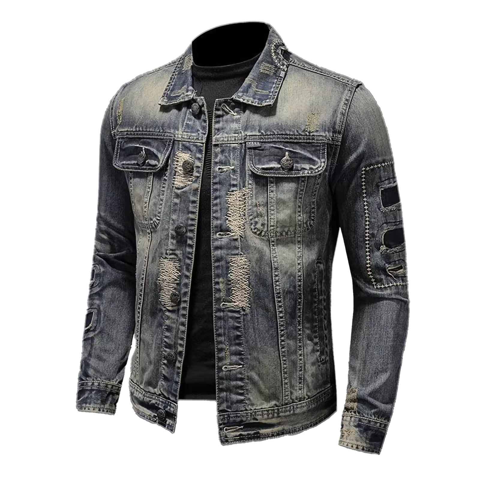 DLfVUB Jean Jacket for Men Trendy Casual Slim Fit Vintage Denim