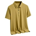 thumbnail image 1 of DLfVUB Male Casual Solid Color Polo Shirts Turn Down Collar Short Sleeve Tops T-Shirts Summer Button Down Shirt Tops Blouse Big and Tall Shirt Yellow XXL, 1 of 2