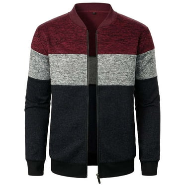 DLfVUB Men Full Zipper Knit Sweater Hoodless Jackets Long Sleeve Casual Classic Fall Winter Coats Tops Knitted Cardigan Sweaters Outerwear Wine XXXL