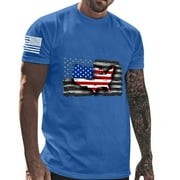 DLfVUB Men's 100% Cotton T-Shirts Vintage American Flag USA Map T-Shirt Short Sleeve Crew Neck Slim Fit Shirt Summer Outdoors Sports Breathable Tees Blue XXL